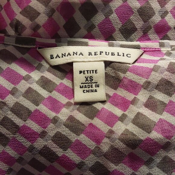 Vintage Banana Republic 100% Silk Flutter Sleeve Bow Blouse - XS Petite - Picture 7 of 8